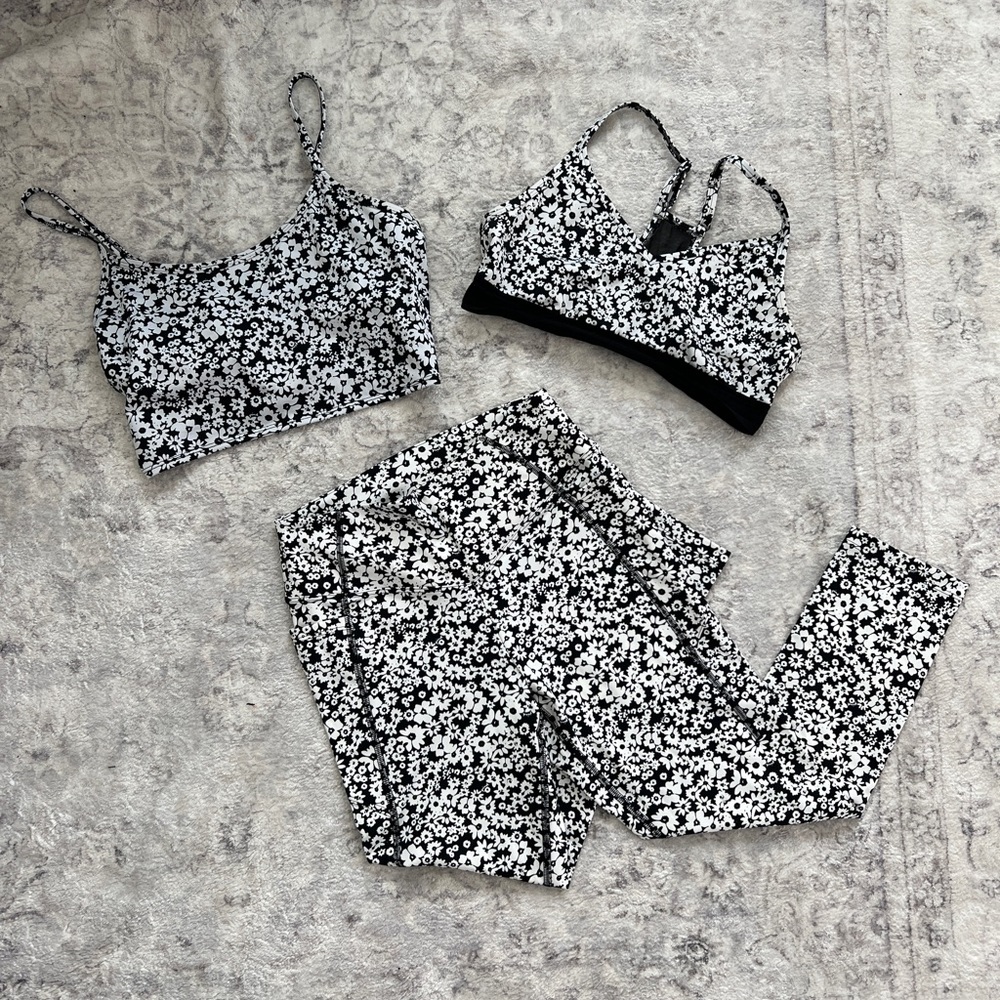 FULL black and white floral VS PINK workout set!